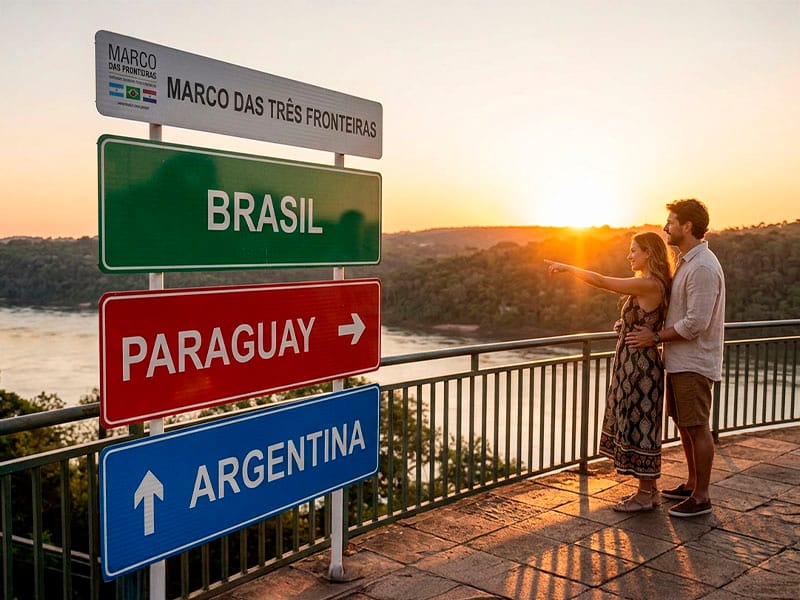 Pôr do sol no Marco das Três Fronteiras